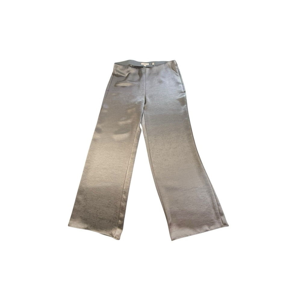 Vince Women's Satin Wide Leg Pants Size L Silver Gray Pull On Luxe Dressy Travel